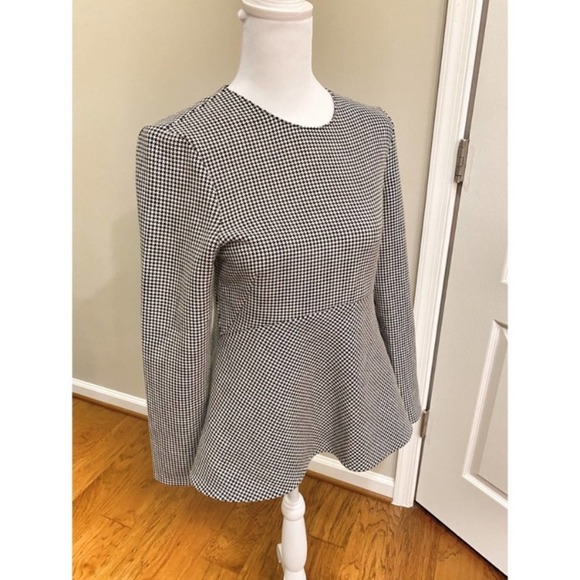 ZARA WOMEN’S HOUNDSTOOTH PEPLUM BLOUSE - Picture 2 of 4